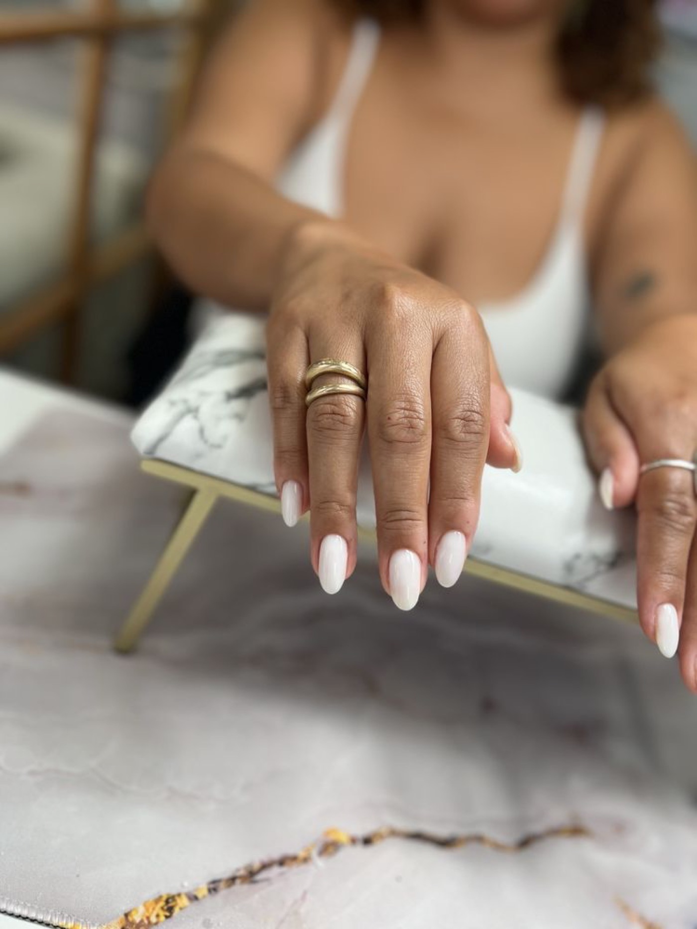 Clean almond gel manicure